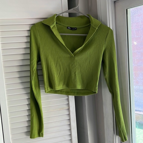 Zara Tops Zara Green Long Sleeve Crop Top Poshmark